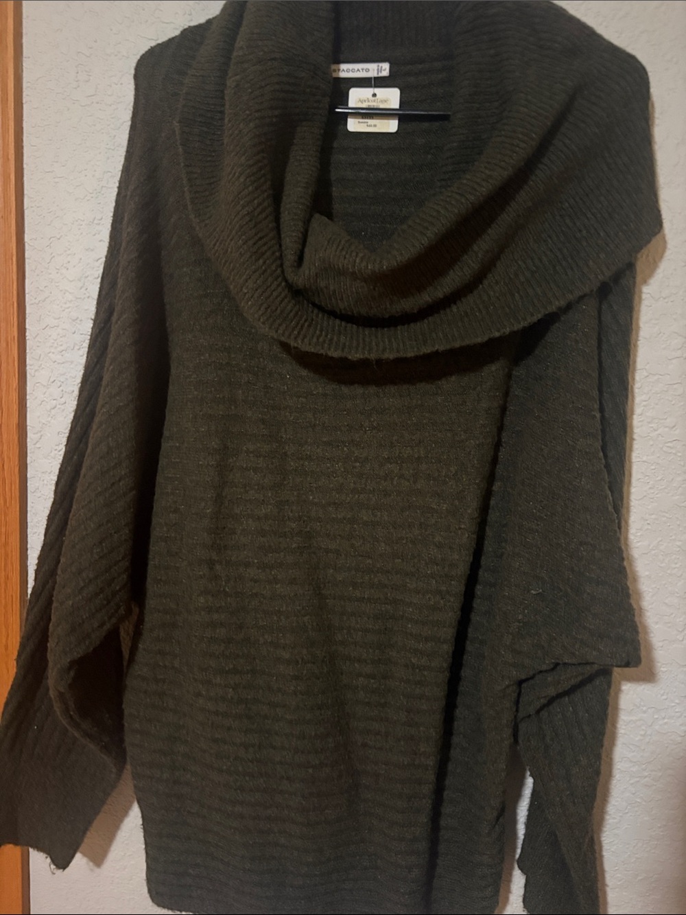 Staccato Olive Green Ribbed Cowl Neck Sweater
